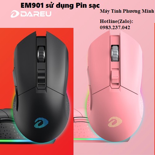 Chuột máy tính Gaming DareU EM901 RGB WIRELESS Pink/ Black (PB Nâng cấp EM905 Pro) - Bảo hành 24 tháng chính hãng