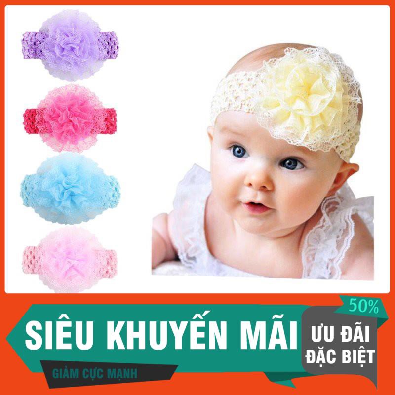 [XẢ HÀNG] [Mã FASHIONT4FA2 giảm 10K đơn 50K] Băng Đô chun lưới bản to, turban bông hoa cho bé