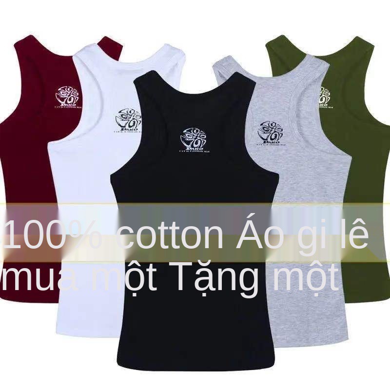 Áo vest nam mùa hè cotton mặc bên trong cản trở co giãn bó sát kiểu dáng mỏng vừa vặn có đáy in hình chữ I th