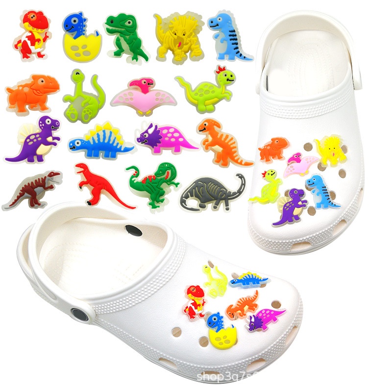 CROCS Set 12/17 Phụ Kiện Trang Trí Giày Dép Hình Khủng Long Dạ Quang Bằng PVC