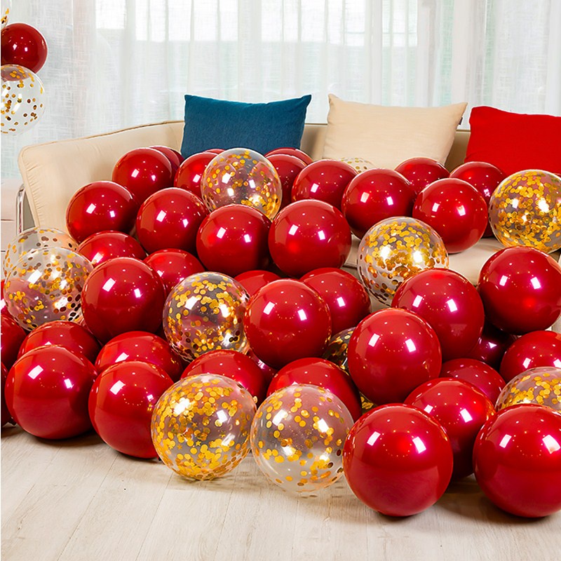 Set 10 Bong Bóng Kích Thước 10 inch Màu Đỏ Nhám Bằng Kim Loại Dùng Trang Trí Tiệc Giáng Sinh/Sinh Nhật