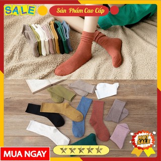 Tất cao cổ nữ , tất nhún thiết kế trơn nhiều màu chất liệu cotton thoáng khí thấm hút mồ hôi