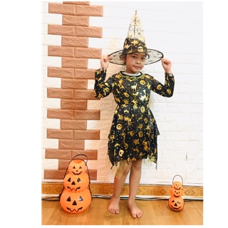 Bộ váy phù thủy kèm mũ hoá trang haloween/ váy phù thủy cosplay haloween