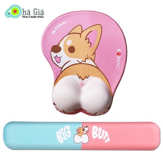 Combo Bộ 2 Lót Chuột Đệm Tay và Thanh Kê Bàn Phím Máy Tính Corgi Cute Siêu Dễ Thương ( Giá Rẻ, Mút Silicon Chống Mỏi )