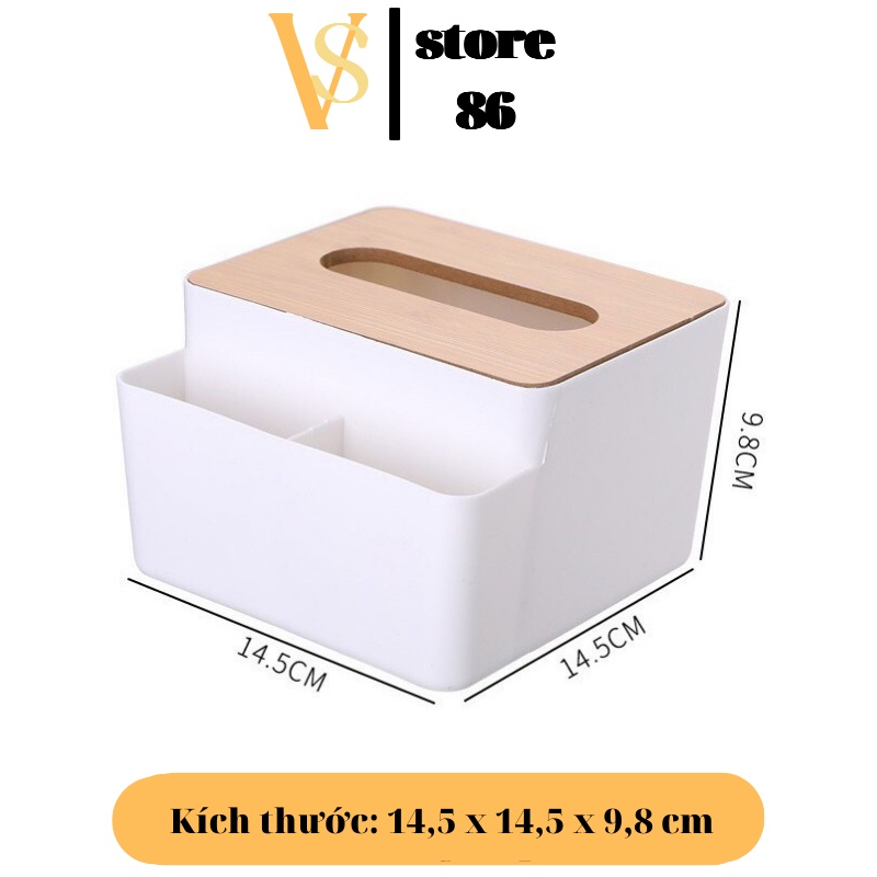 Hộp đựng giấy ăn sang trọng có ngăn để đồ đa năng, Hộp đựng khăn giấy để bàn cao cấp nắp gỗ