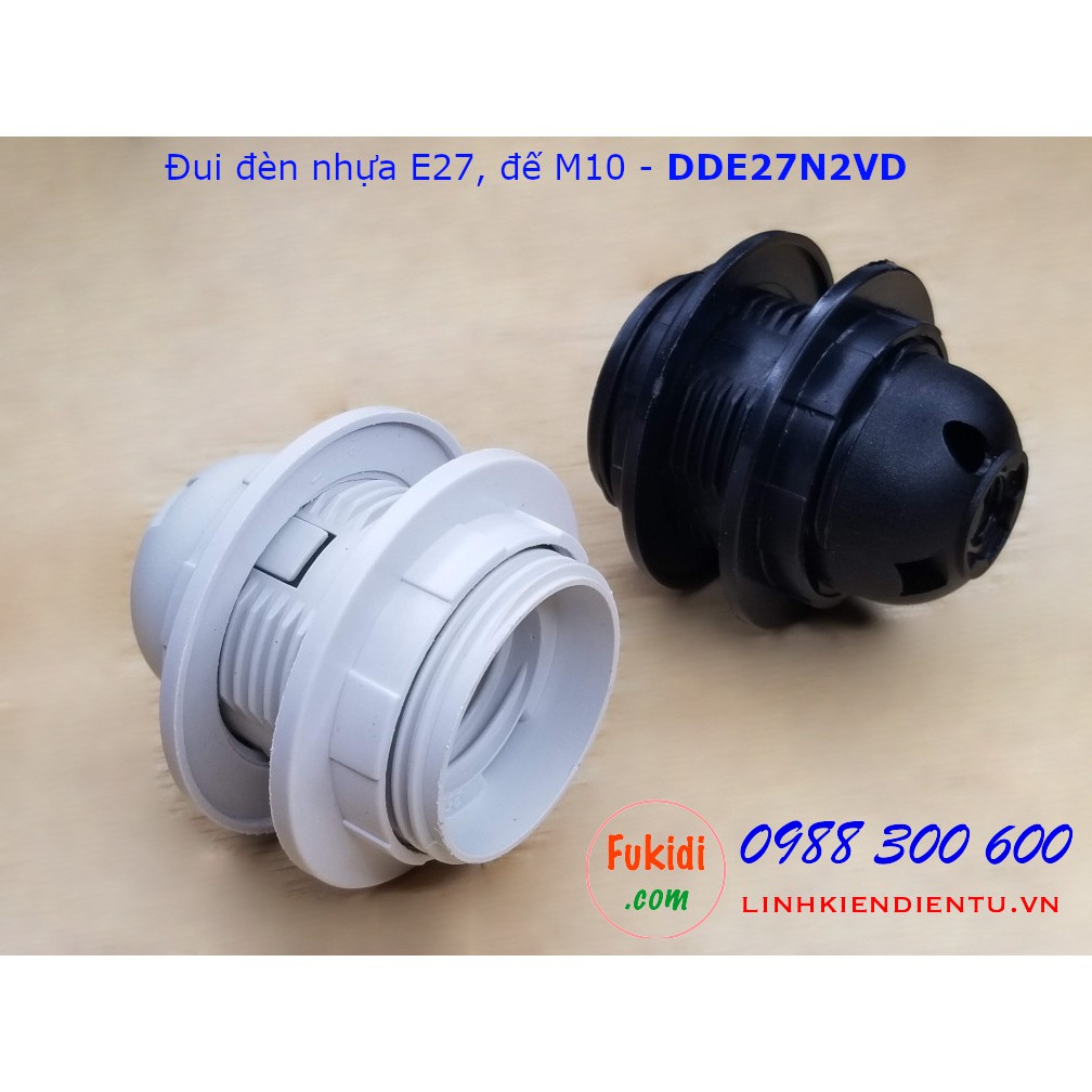 Đui đèn nhựa E27 có vòng kẹp chóa đèn, đế gắn phi 10mm màu trắng và đen - DDE27N2VT, DDE27N2VD | BigBuy360 - bigbuy360.vn