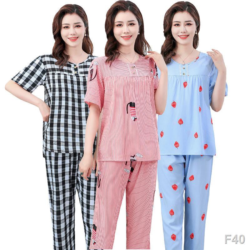 Pyjama nữ quần dài tay ngắn, cotton lụa, lụa nguyên chất, mỏng, size lớn, có thể mặc ngoài veston rộng rãi, phục vụ