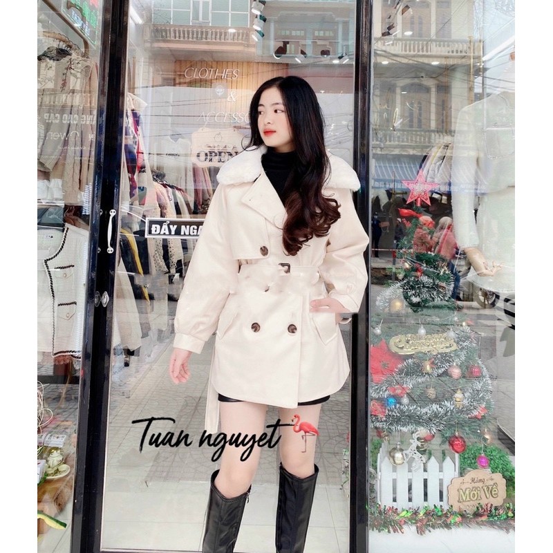 [ MÃ 1802 ] ÁO KHOÁC DẠ CỔ LÔNG KÈM ĐAI TAY | BigBuy360 - bigbuy360.vn