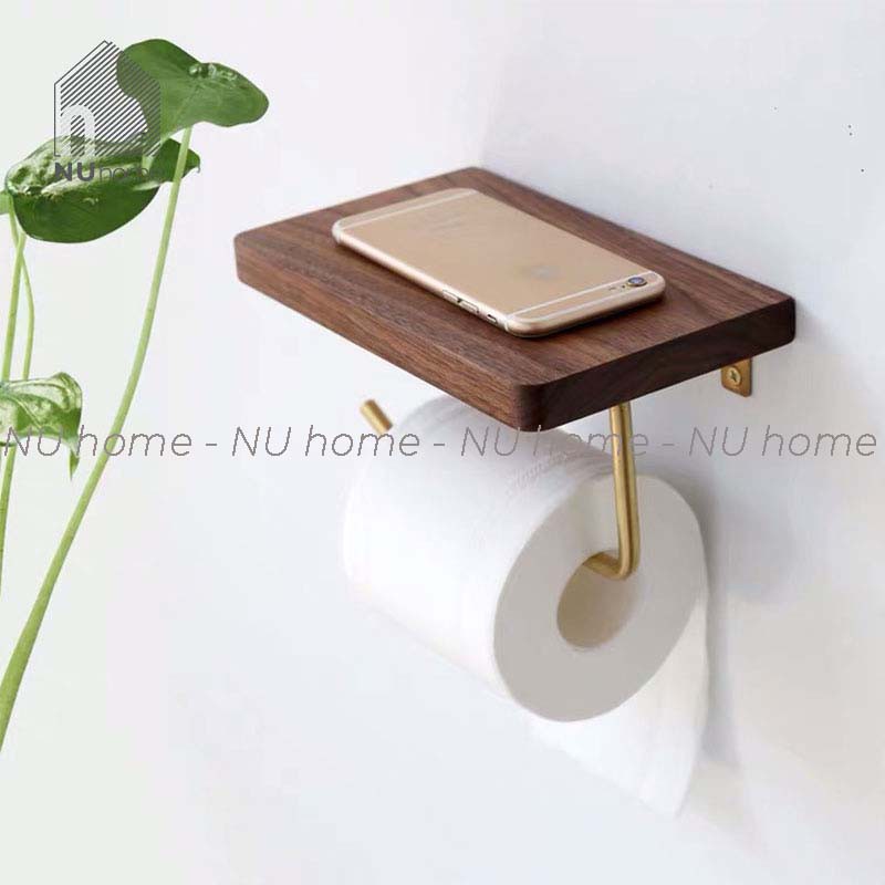 nuhome.vn | Móc gỗ treo giấy vệ sinh cao cấp, tiện dụng có kệ để điện thoại