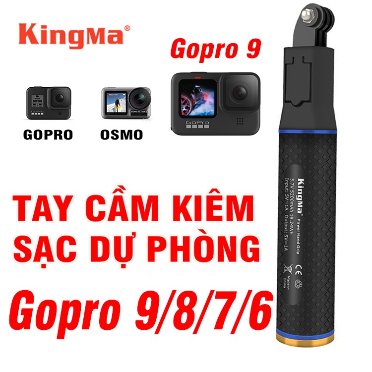 Sạc dự phòng gopro 9 8 / 7/ 6 / 5 osmos action camera hãng Kingma kiêm tay cầm dung lượng cao 5200mah phù hợp gopro