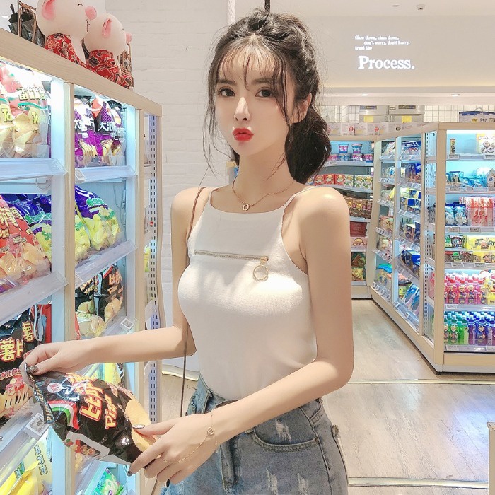 Áo hai dây ZHELIHANGFEI sát nách phối khóa kéo phong cách quyến rũ cho nữ