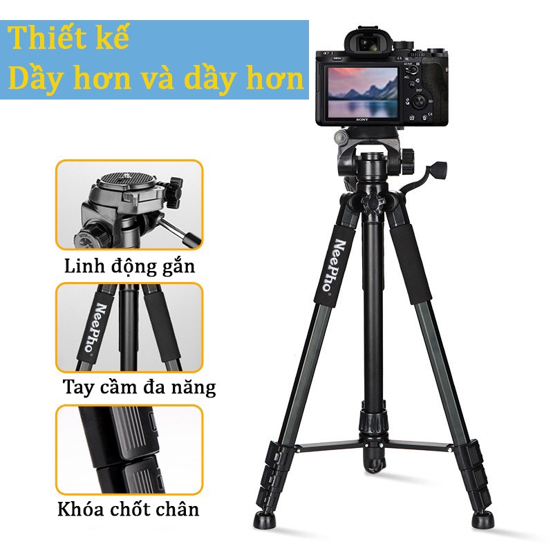 Chân Đế Tripod Gậy Chụp Ảnh Điện Thoại Neepho 8850 Chuyên Nghiệp Chất Liệu Nhôm Chịu Tải 10kg Độ Cao 175Cm Có 4 Nấc