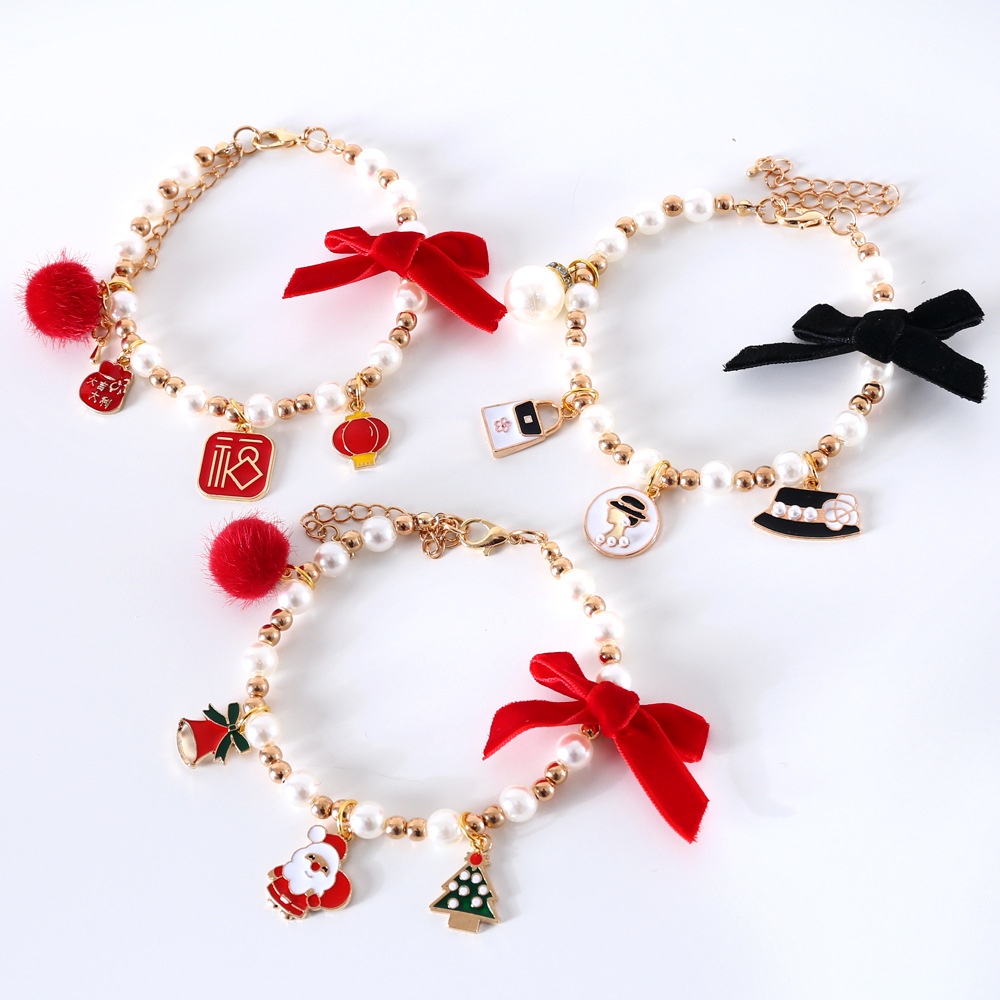 Vòng Cổ Cho Chó Mèo Thú Cưng Hạt Charm Kèm Nơ Thắt