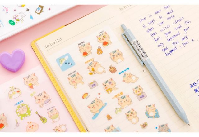 Set 6 tấm sticker mèo ú ST04