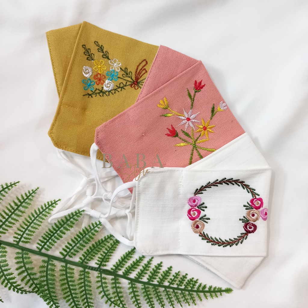 Combo 3 Khẩu Trang Họa Tiết Vải Linen 3D 3 Lớp Dễ Thương Mịn Mát Kháng Khuẩn Thời Trang Có Tặng Kèm Dây Đeo Tai Giả