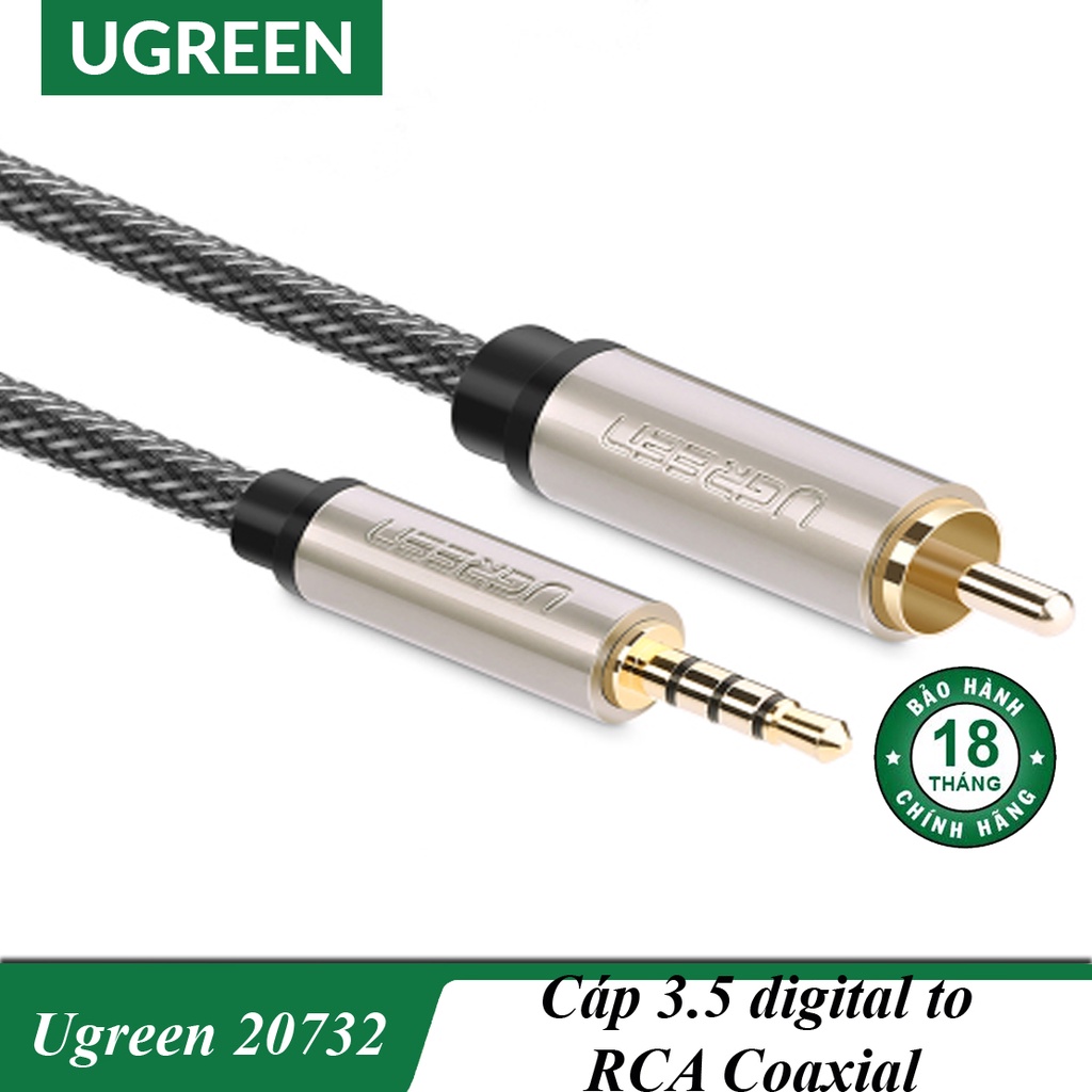 Cáp Audio 3.5mm Digital Sang RCA Coaxial UGREEN 20733 Cao Cấp DÙng Cho TV Box Xiaomi