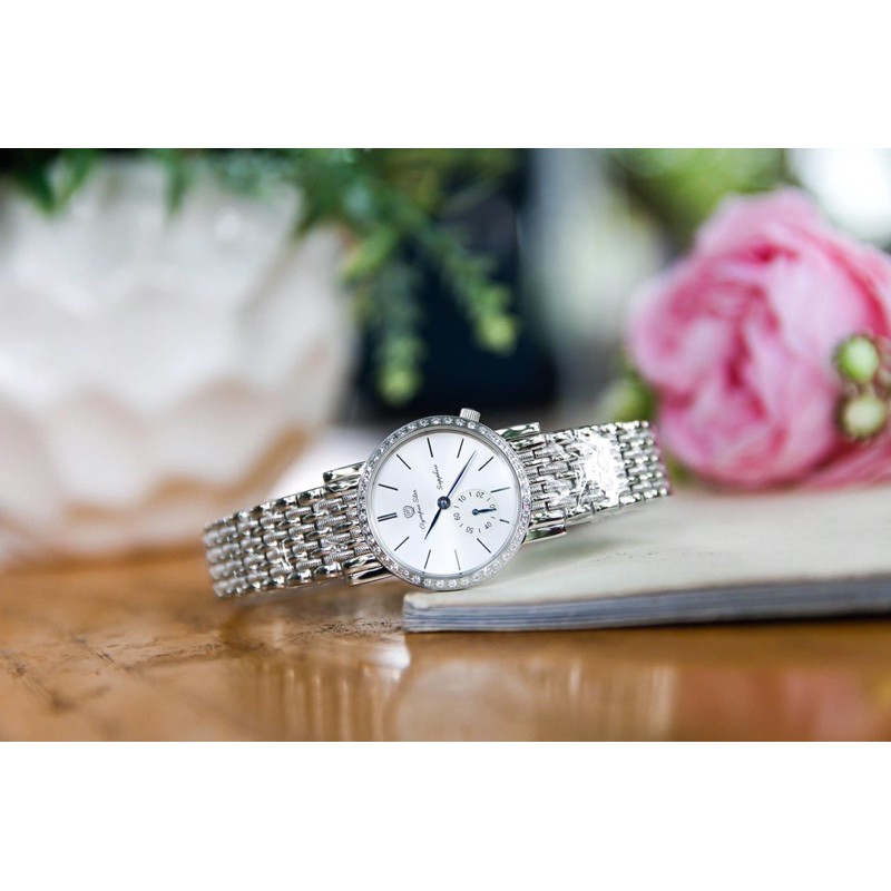 Đồng Hồ Olympia Star Nữ Viền Đá Swarovsky mỏng nhỏ nhẹ sang trọngsize 26mm