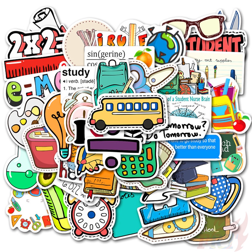 ❉ Back To School . Happy Study Series 01 Stickers ❉ 50Pcs/Set Waterproof DIY Fashion Decals Doodle Stickers