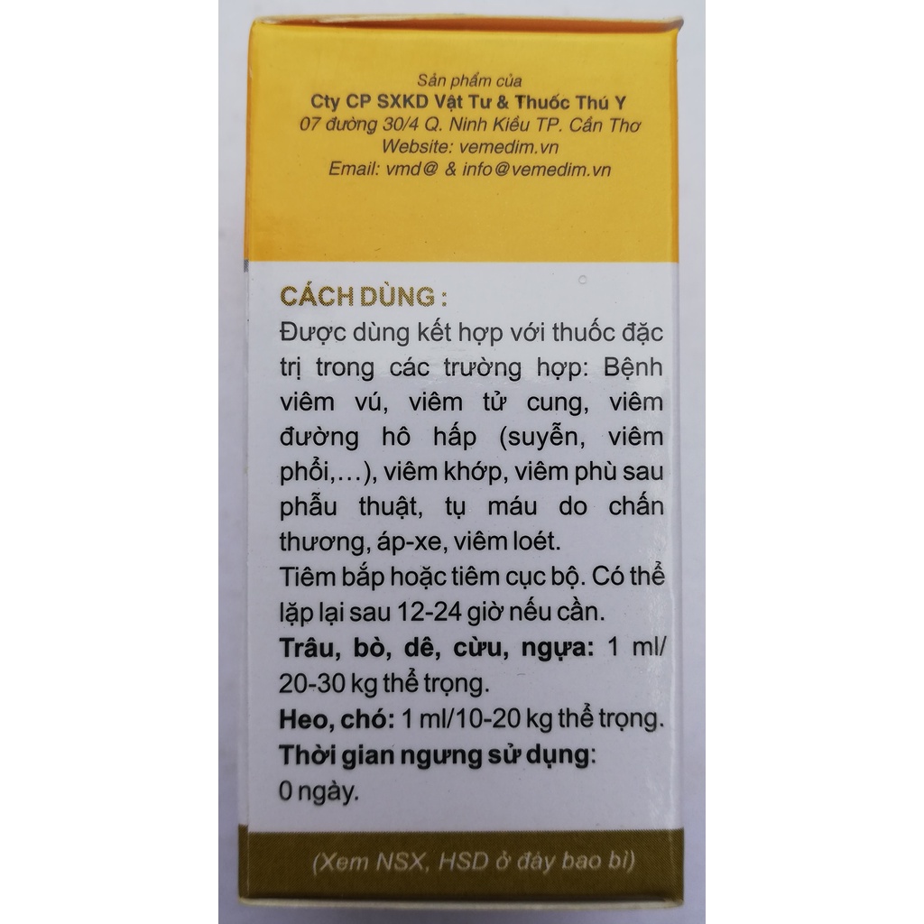 1 lọ Chymosin Fort 20 ml Dùng tiêu vi-êm, ch-ống phù nề, tan m-áu bầm trên trâu, bò, dê, cừu, ngựa, heo, chó, gà chọi