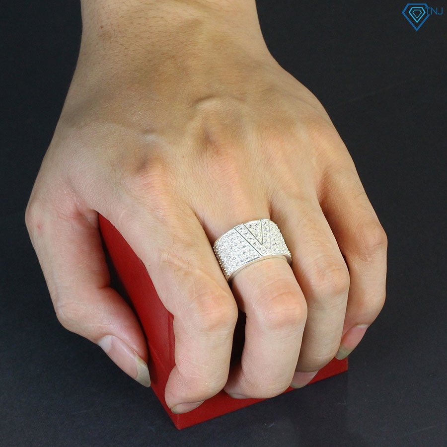 Nhẫn bạc nam chữ V đính đá cao cấp NNA0249 - Trang Sức TNJ