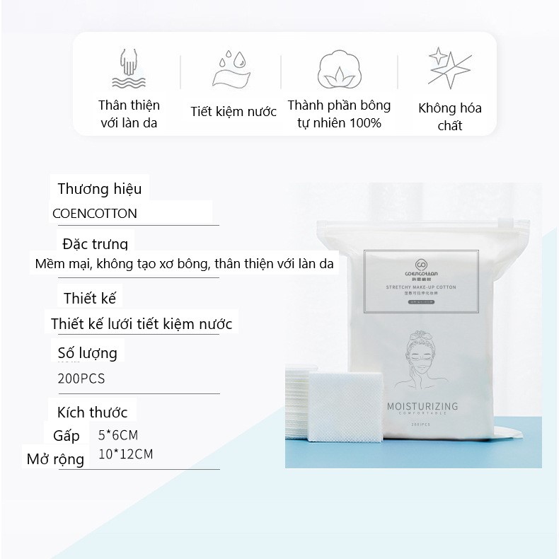 Bông Đắp Toner Lotion Mask Mặt Nạ ROMIMIU / COENCOTTON Wet Cotton Dressing 200 miếng (RM21)