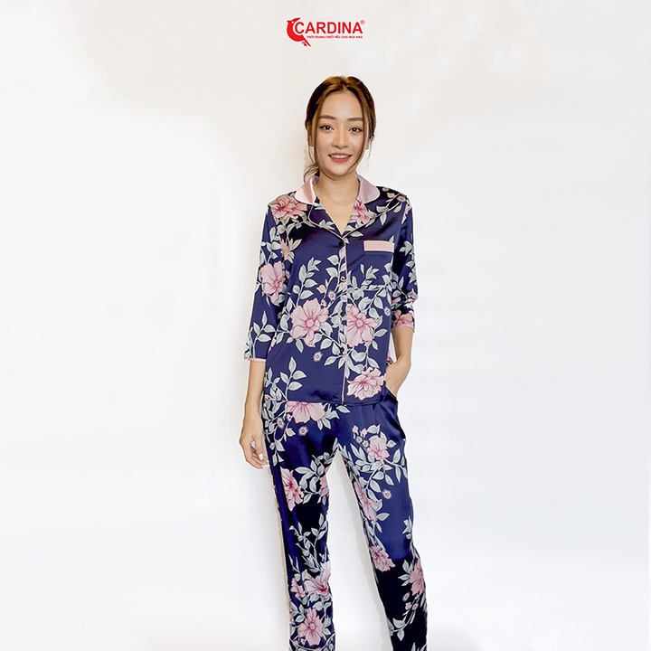 Đồ Bộ Nữ 𝐂𝐀𝐑𝐃𝐈𝐍𝐀 Pijama Chất Lụa Satin Nhật 7 Màu Cao Cấp Quần Dài Áo Tay Lỡ Họa Tiết 1Pi17