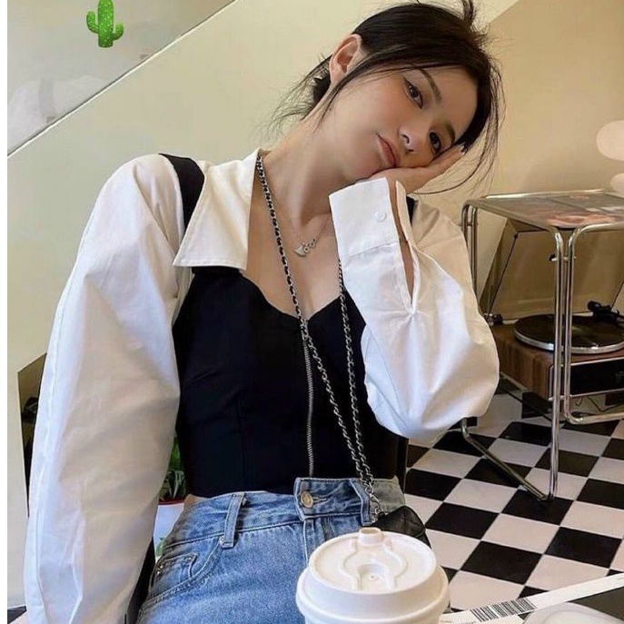 Áo sơ mi phối kiểu zip kéo  phong cách hàn quốc