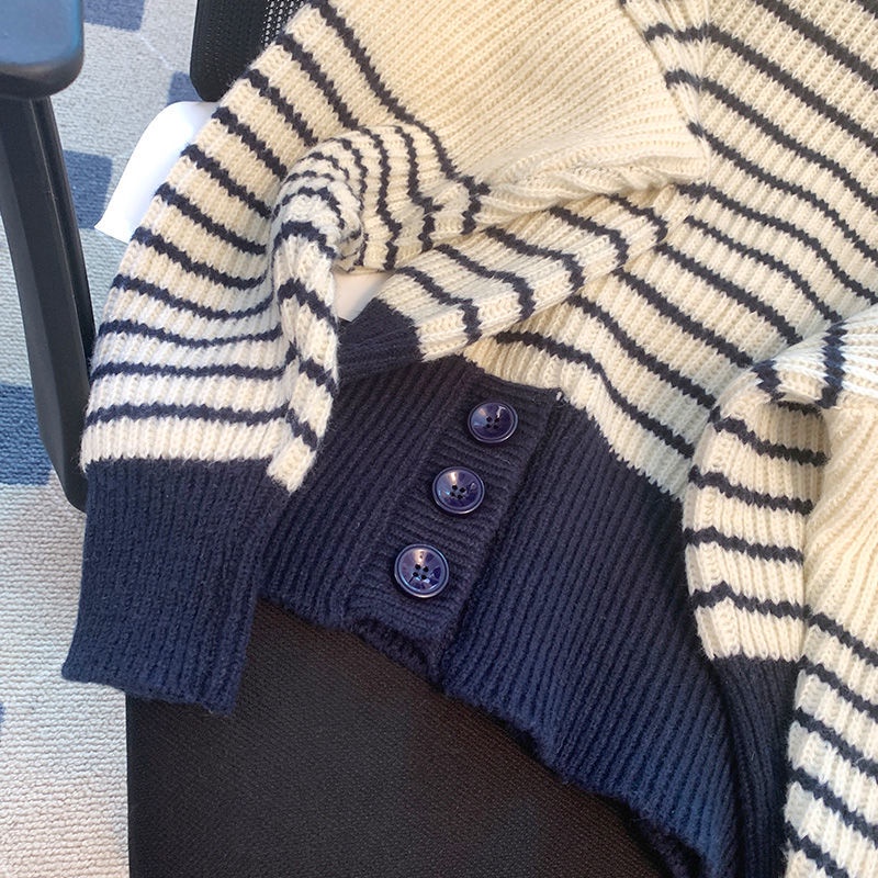 Áo Sweater Dệt Kim Dáng Rộng Họa Tiết Kẻ Sọc Màu Sắc Tương Phản Phong Cách Hàn Quốc Thời Trang Mùa Thu Cho Nữ