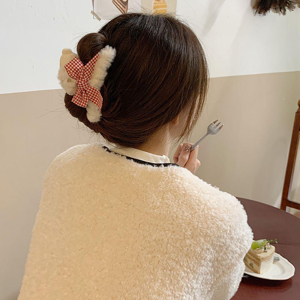 AROMA Kẹp Tóc Càng Cua Đính Nơ Vải Lông Hình Hoa Phong Cách Hàn Quốc Thanh Lịch Dành Cho Bạn Nữ