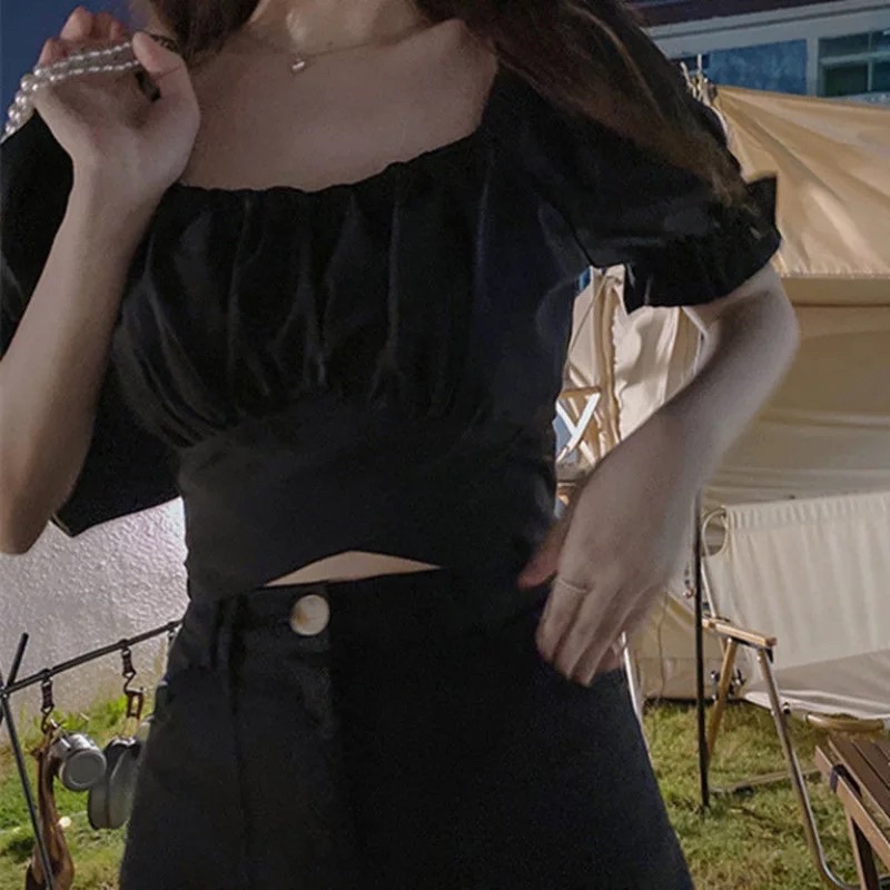 Áo Croptop tay phồng xếp li thời trang