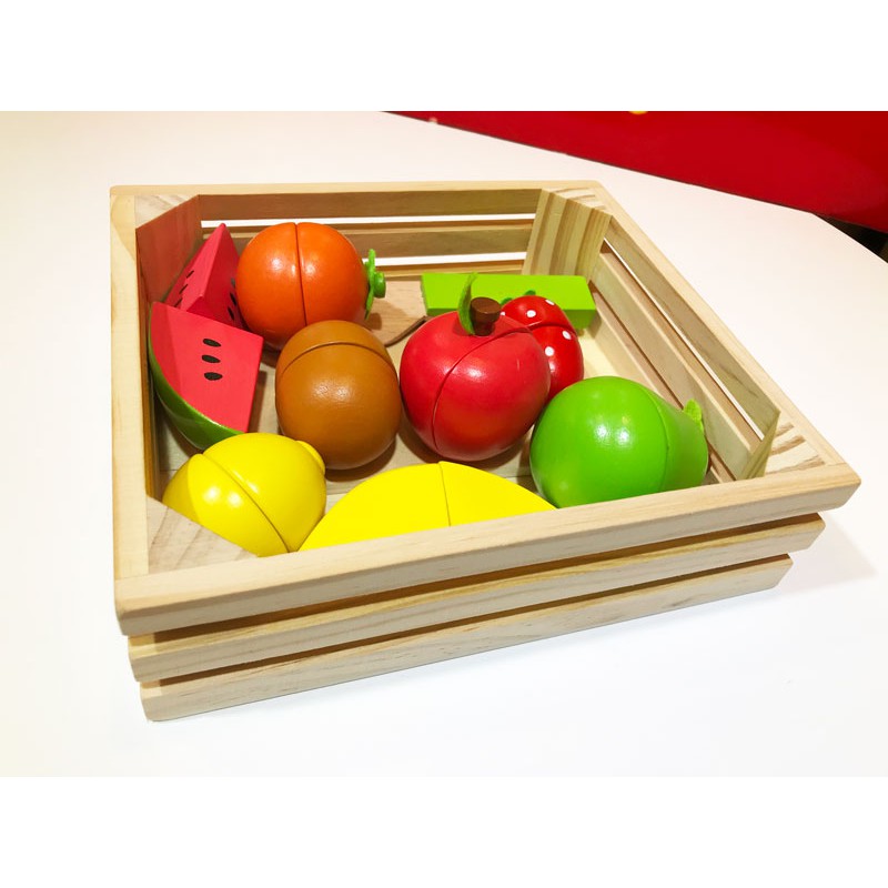 Đồ chơi cắt trái cây bằng gỗ từ tính có khay đựng sáu loại