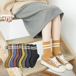 Fashion Women Korean Cotton Striped Socks Soft Cute Solid Sport Casual Hosiery Novelty Cute Girls Solid Crew Socks