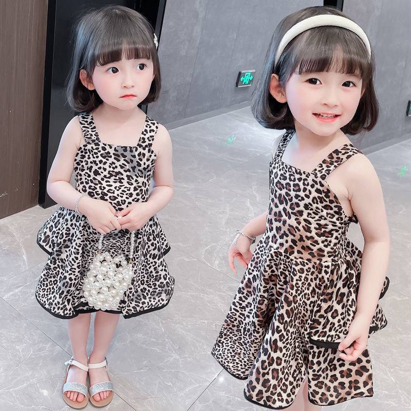 Se7en Đầm Tutu Hai Dây Xếp Ly In Họa Tiết Da Báo Kiểu Hàn Quốc Mùa Hè Cho Bé Gái