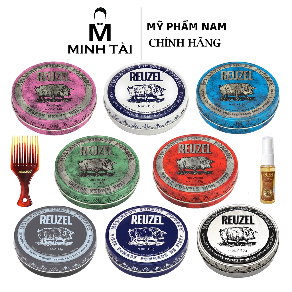 Sáp Vuốt Tóc Nam REUZEL Pomade 113g - Hàng Chính Hãng + Xịt Dưỡng Tóc Reuzel Tonic 20ml + Lược Chải Tóc Pomade