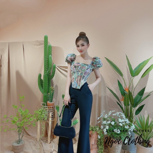 Áo kiểu corset hoa tay phồng NGOCCLOTHING nữ [FREESHIP] Croptop tay phồng khoét eo trẻ trung, hiện đại HOT | BigBuy360 - bigbuy360.vn