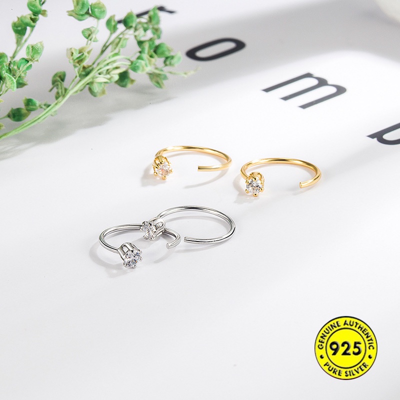 Đôi Bông Tai Mạ Bạc Hình Lục Giác Đính Đá Xinh Xắn Cho Nữ