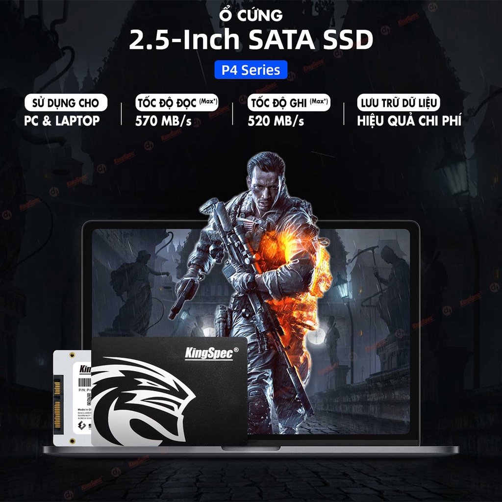 [Mã BMBAU300 giảm 10% đơn 499K] Ổ cứng SSD KingSpec 120GB cài sẵn Win 10 , SATA 2.5 | P4 120 Hàng Chính Hãng