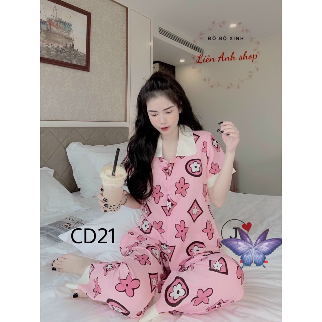 Đồ ngủ pijama nữ cổ sen áo cộc quần dài, Bộ đồ mặc ở nhà cao cấp - Jixuka Shop