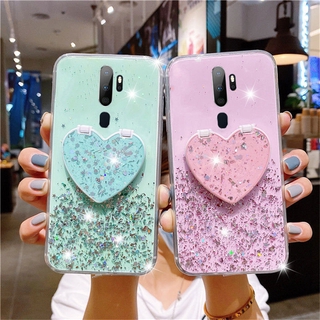 Ốp điện thoại kim tuyến ngôi sao lấp lánh có gương giá đỡ Hình Trái Tim Xinh Xắn cho Oppo F9 F11 Pro A54 A74 A3S A5S Ax5S A12E A12 A15 A15S A31 A52 A92 A33 A53 A5 A9 2020 Reno 5
