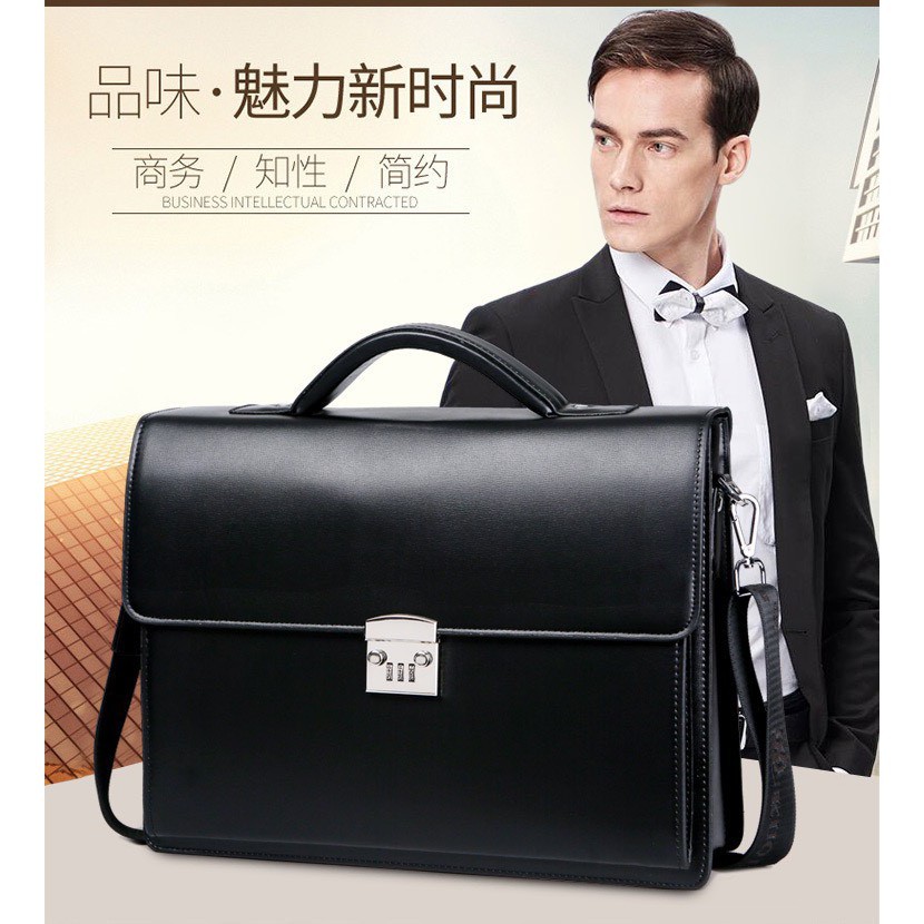 túi máy tính xách tay cho nữ Túi xách cặp da giáo viên đựng laptop 14 inch da bò công sở T23 khóa số (Nâu-Đen) | BigBuy360 - bigbuy360.vn