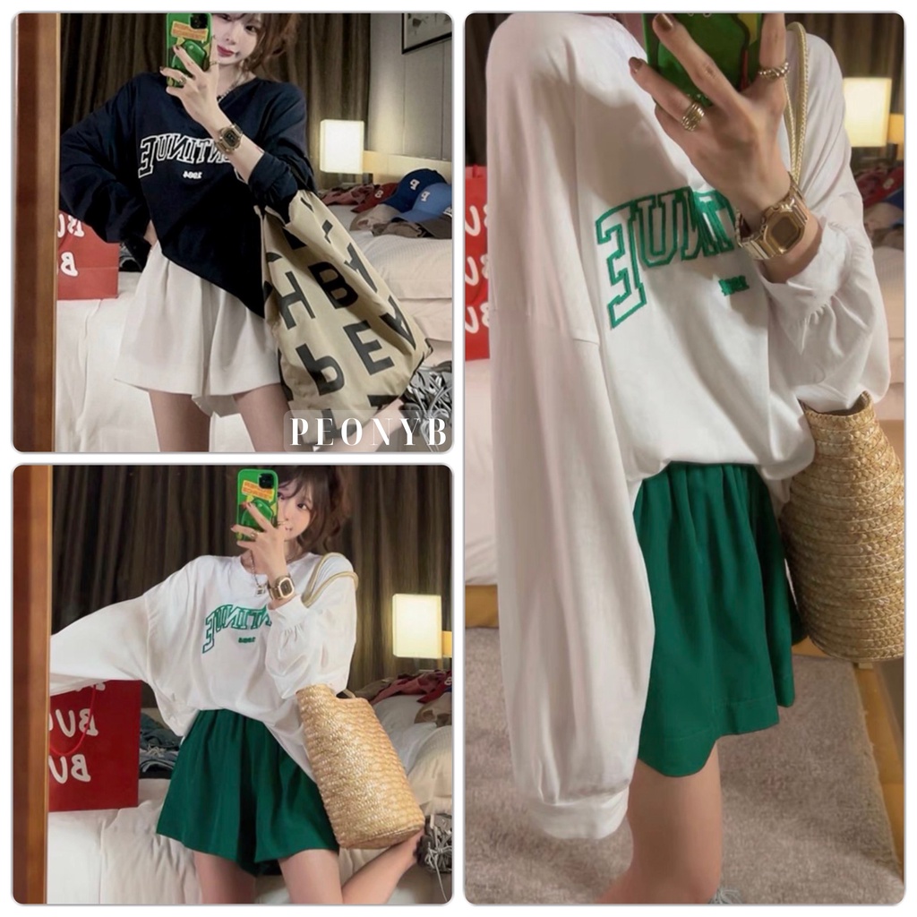 Set Áo Dài Tay Continue Mix Quần Sooc PEONYB Nữ [FREESHIP]  Bộ đồ short ống rộng kèm thun bánh bèo kiểu hàn quốc đẹp