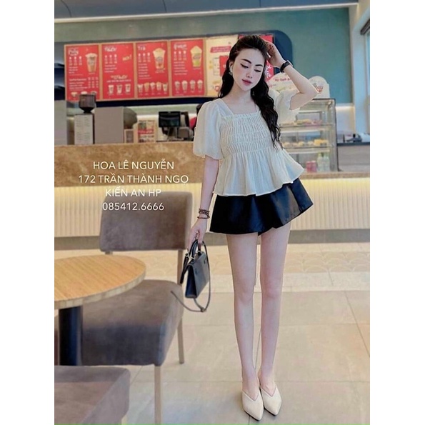 Áo Bèo Nhún Babydoll phong cách hàn quốc vải thô đũi mát