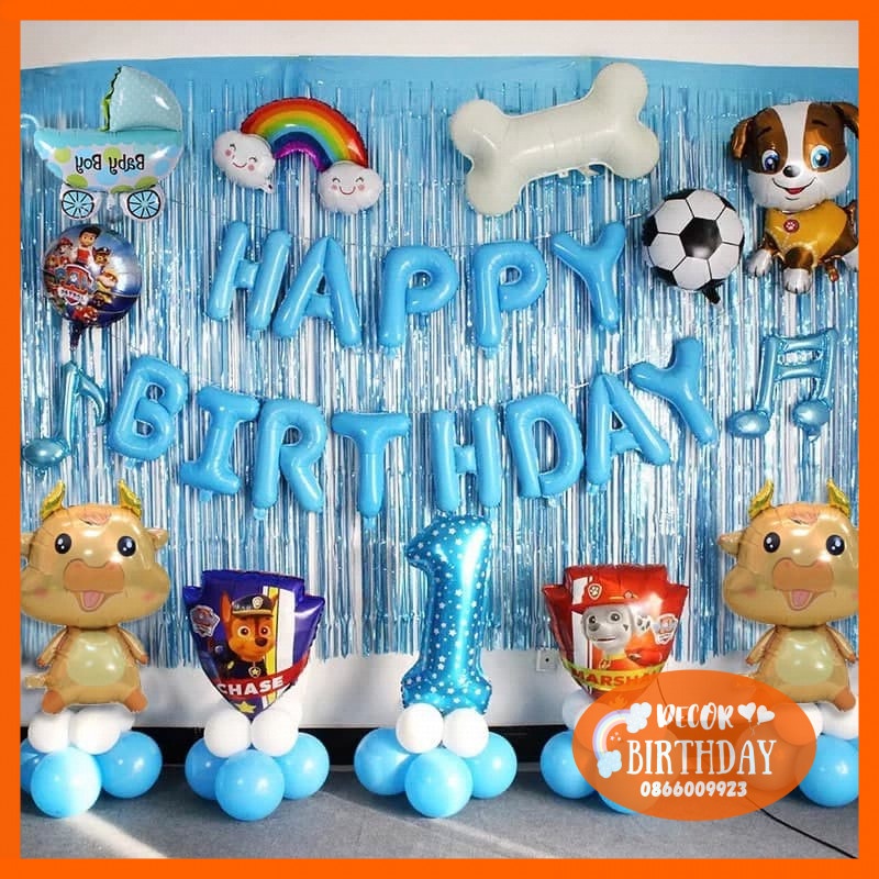 Set Trang Trí Sinh Nhật TUỔI TRÂU Cho Bé Trai, Bóng Y Hình Tặng Kèm Đồ Bơm Băng Dính Bóng