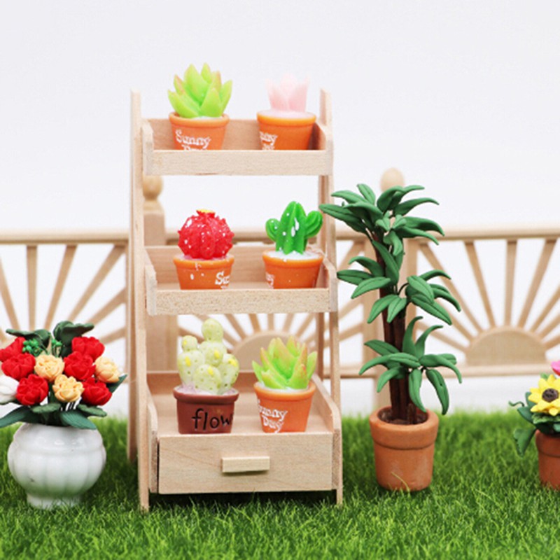 1:12 New Dollhouse Wood Shelf Flower Stand Mini Furniture Model Toys