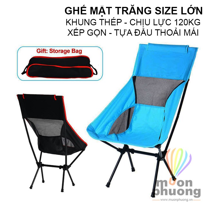 [FRSHIP 70K] Ghế xếp dã ngoại cắm trại câu cá du lịch mặt trăng size lớn có tựa đầu - MUÔN PHƯƠNG SHOP