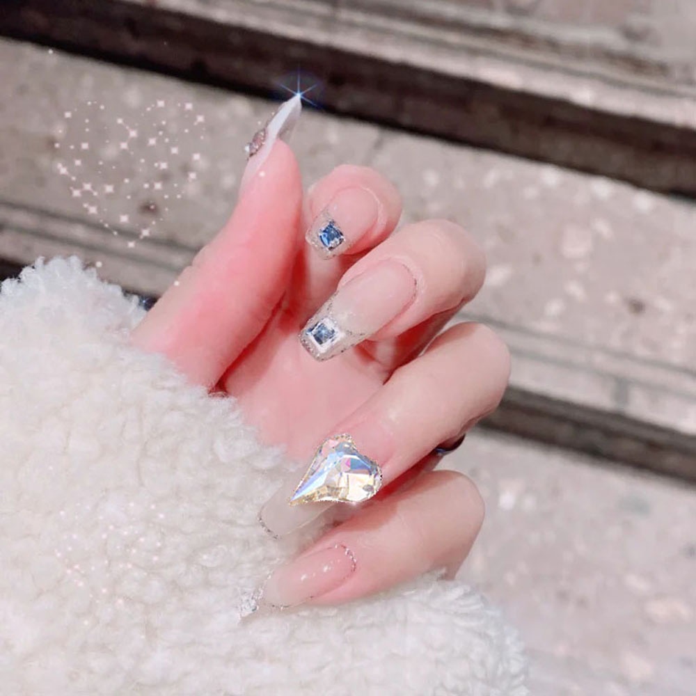 [Hàng mới về] Bộ 10 đá kim cương giả trang trí móng tay hình trái tim 9x15mm