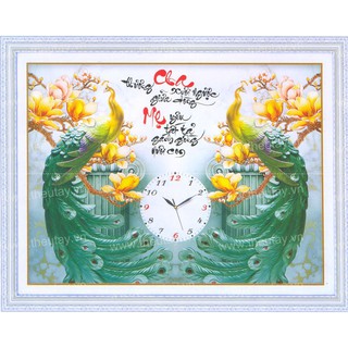 Tranh Thêu Chữ Thập 3D Đồng Hồ Cha Mẹ DV6084 , LP5057 (KHÁCH TỰ THÊU) KT:57X44CM