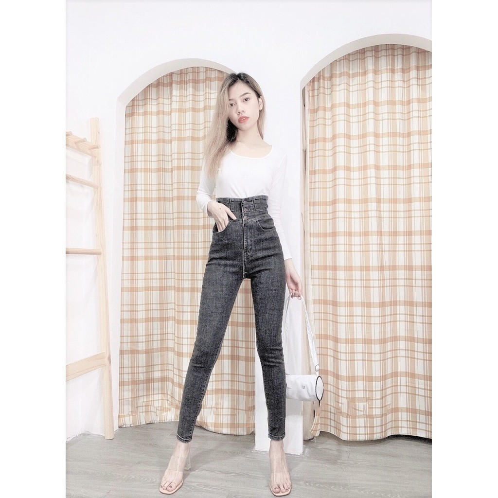 Quần jean nữ lưng cao BA CÚC SIÊU XỊN CÓ BIG SIZE 2021 XÁM - XANH chất jean giãn tốt Z1-19