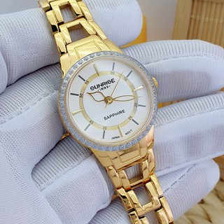 Đồng hồ Nữ SUNRISE 9976AA. Kính Sapphire chống trầy xước tốt. Mát Nhật. Viền ngoài đính đá lấp lánh