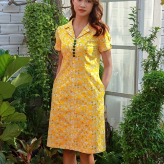 Đầm linen hoa cổ giá vest InFashion